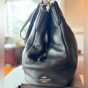 Vintage Coach Pebbled Leather Shoulder Bag - Black with Silver Trim